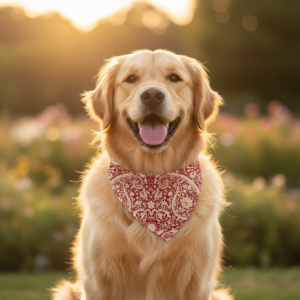 Bandana Paisley Roja — en uso