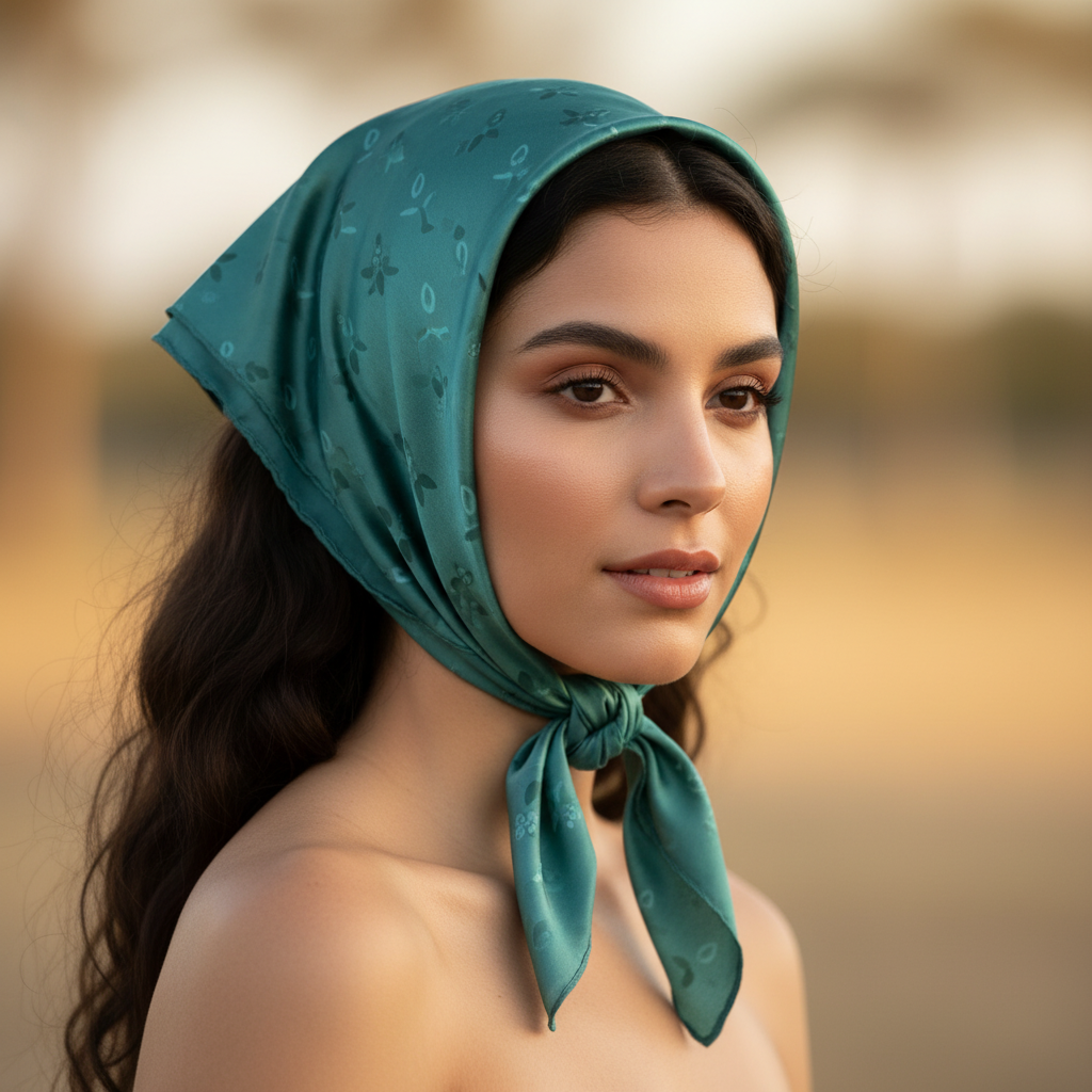 Pañoleta Verde Jade — en uso